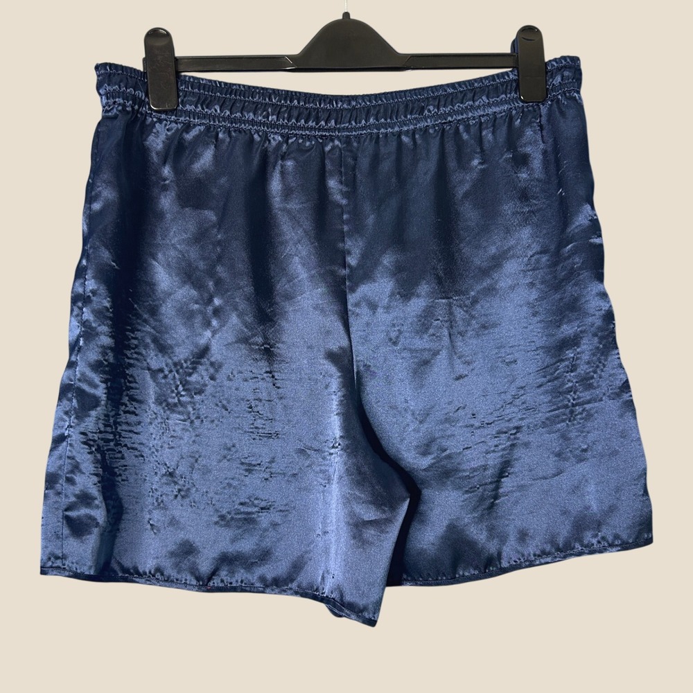 Vtg Victorias Secret Womens Blue Satin Sleep Shorts Sz XLP Loungewear Silky PJs